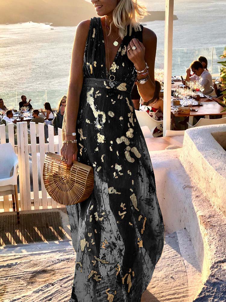 Women Deep V-Neck Maxi Party Dress