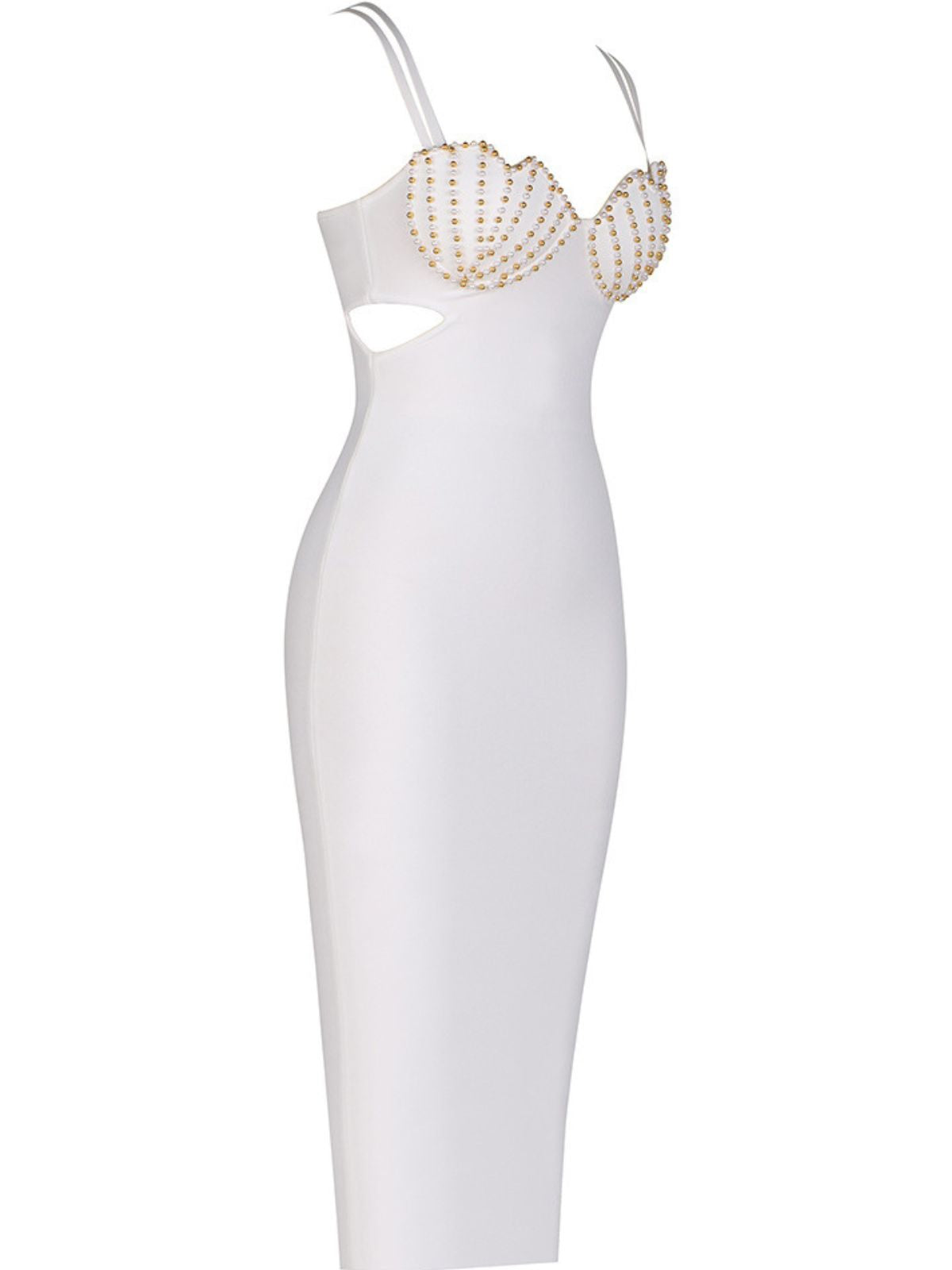 Sweetheart Pearl Shell Cup Cutout Bandage Bodycon Midi Dress