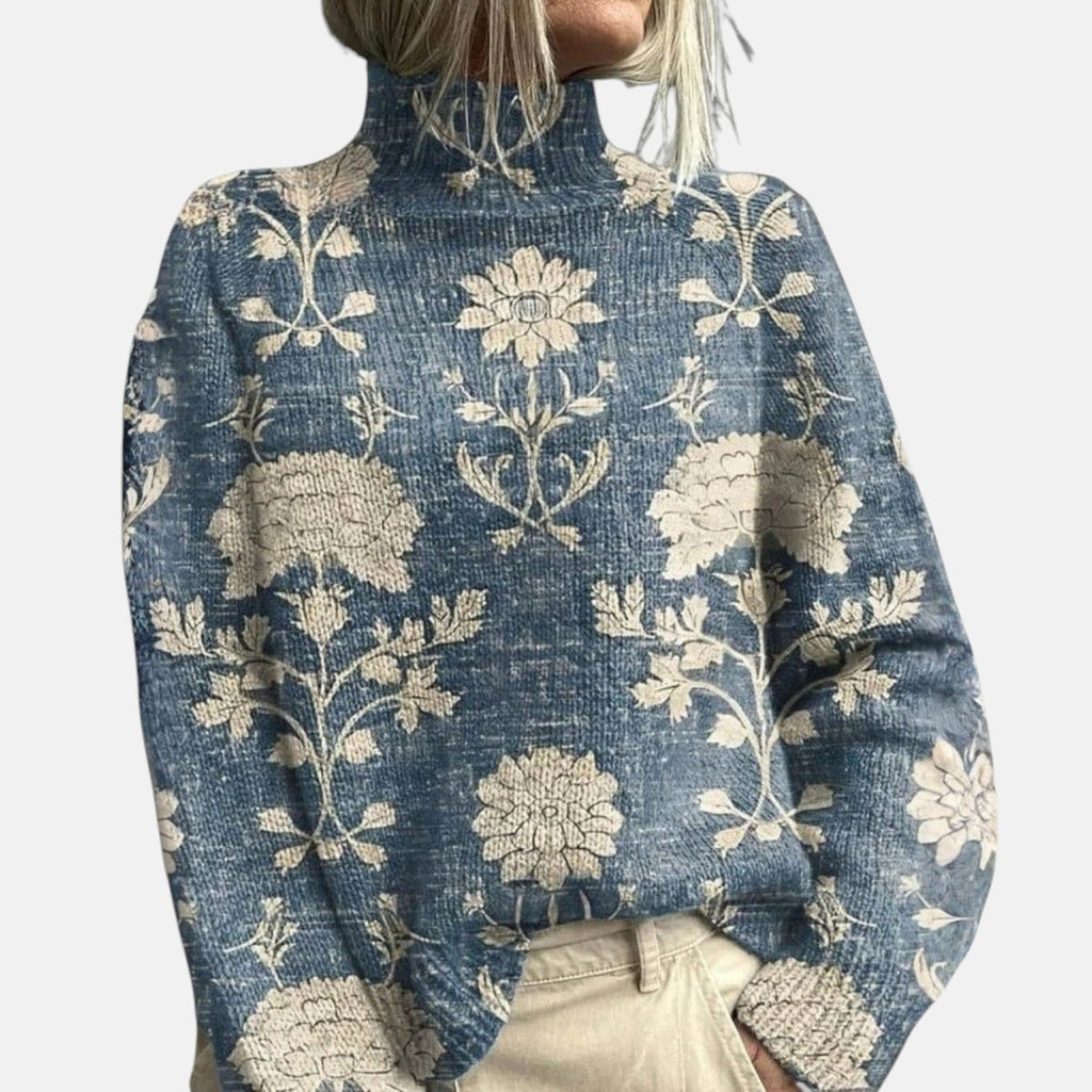 Turtleneck Woodland Animal Print Long Sleeve Knit Sweater 3