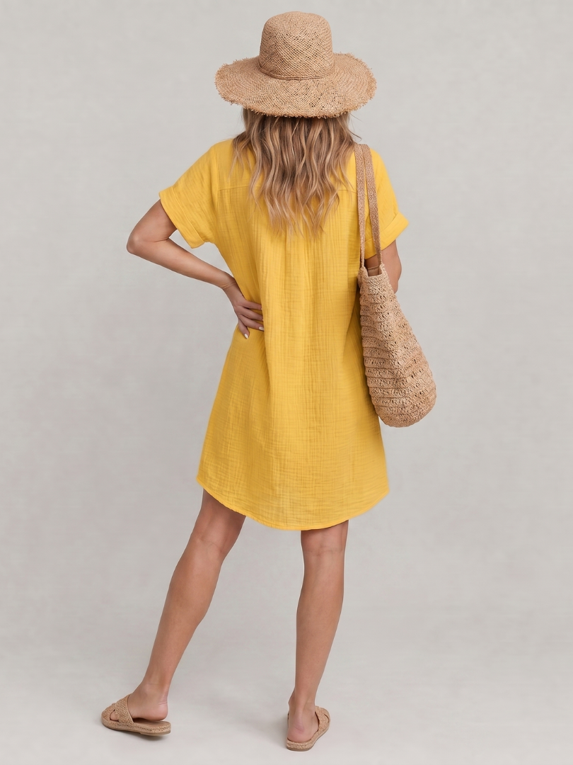Collared Button Front Pocket Textured Shirt Mini Dress 3