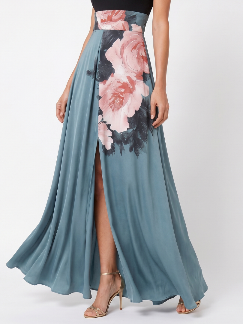 Multicolor Halter Neck Floral Print High Slit Maxi Gown 3