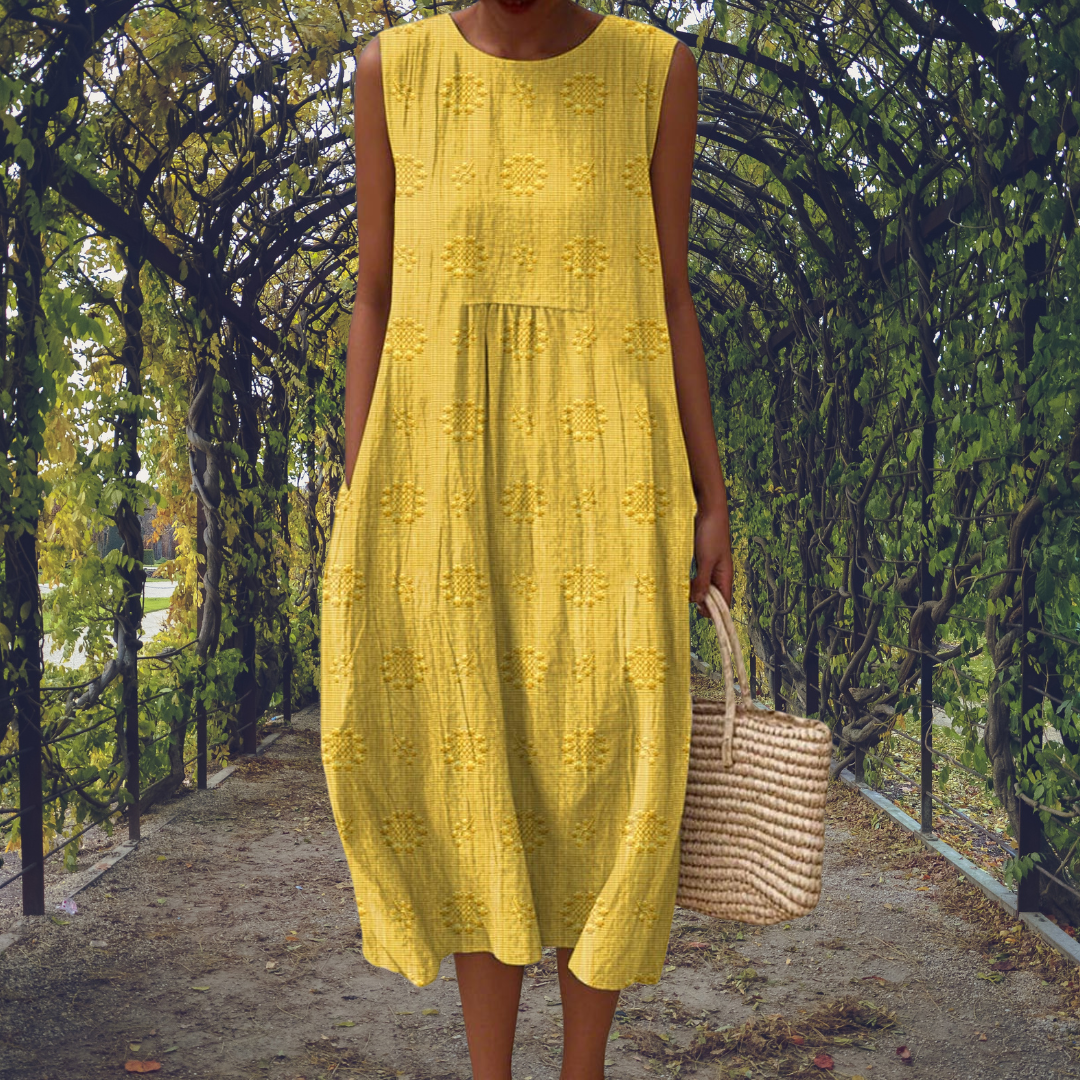 Round Neck Textured Dot Sleeveless Loose A-Line Midi Dress 3