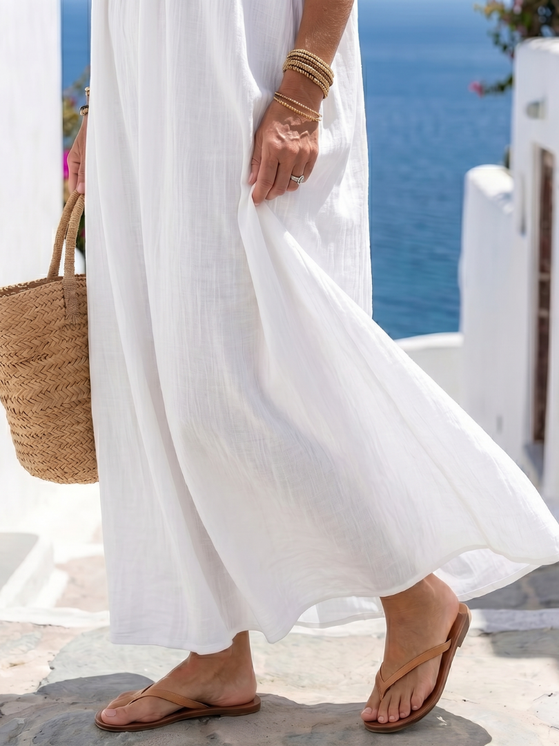 Spaghetti Strap Cotton Flowy Pocket A-Line Maxi Dress 3