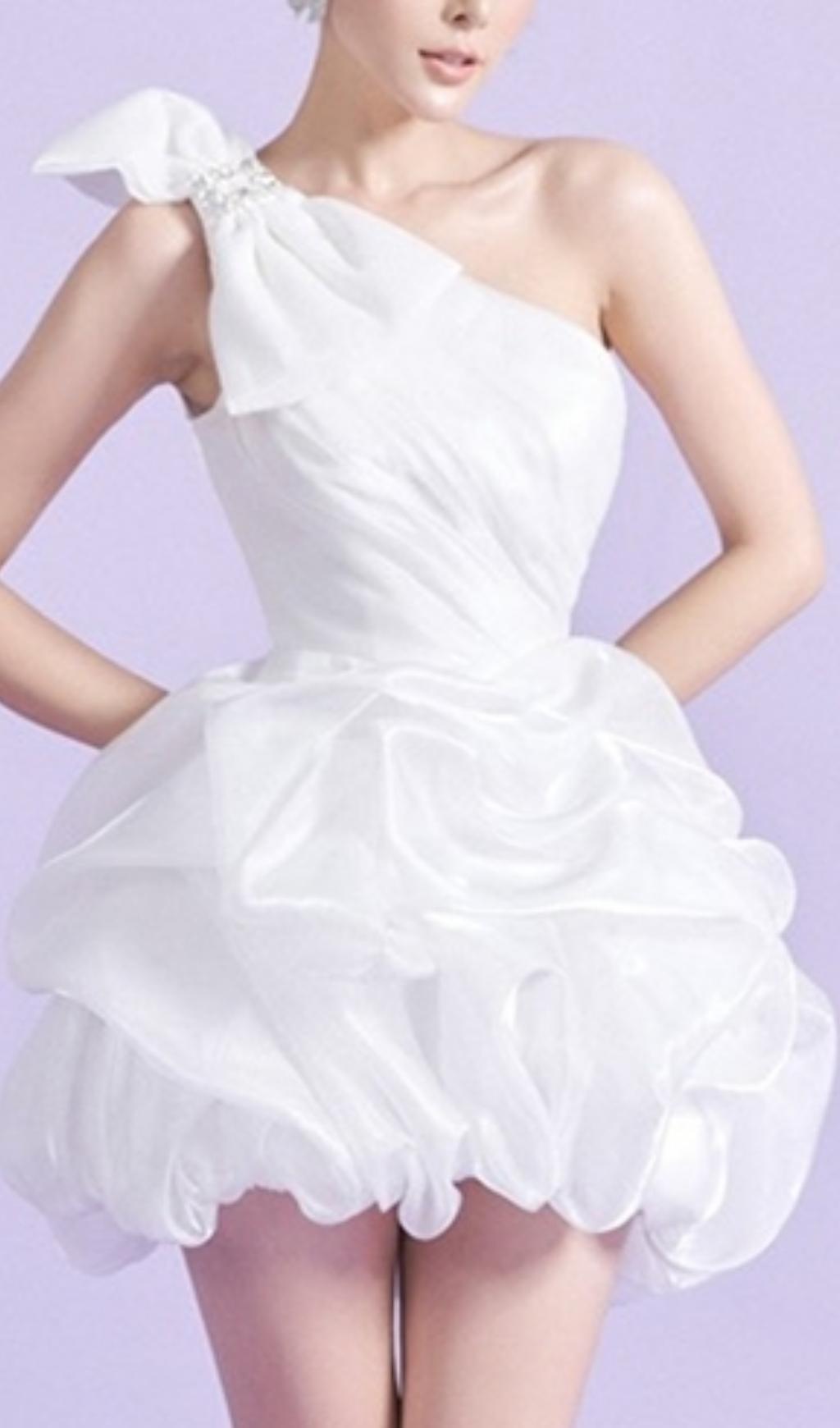 White One Shoulder Bowknot Mini Dress