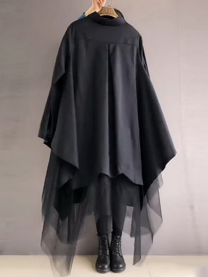 Collared Button Up Long Sleeve High Low Oversized Shirt Dress 3