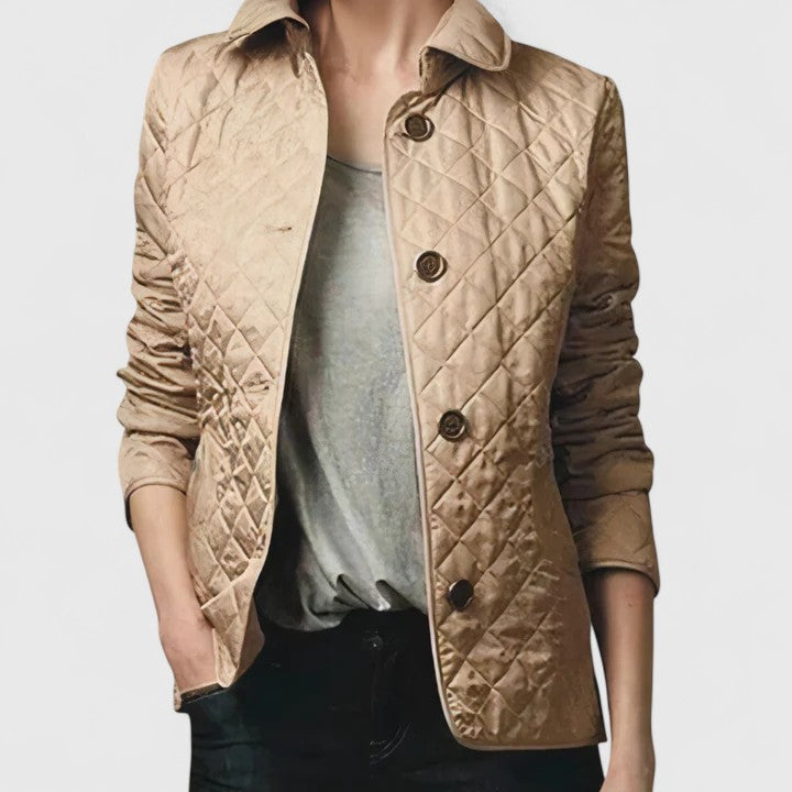 Collared Quilted Button Front Long Sleeve Jacket