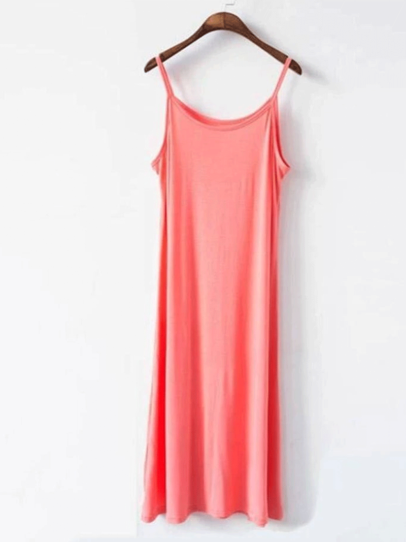 Scoop Neck Spaghetti Strap Modal Slip A-Line Midi Dress