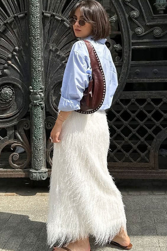 Fringe High-Waist A-Line Skirt