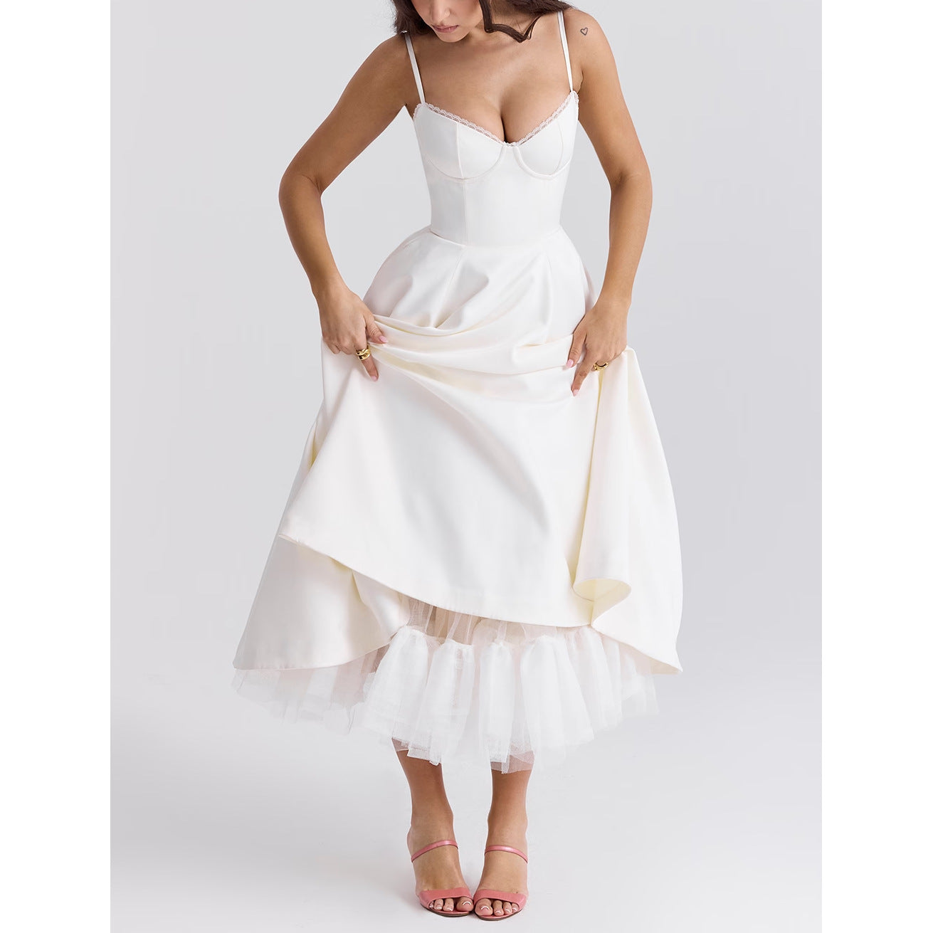 LaceDraped OffShoulder Midi Dress