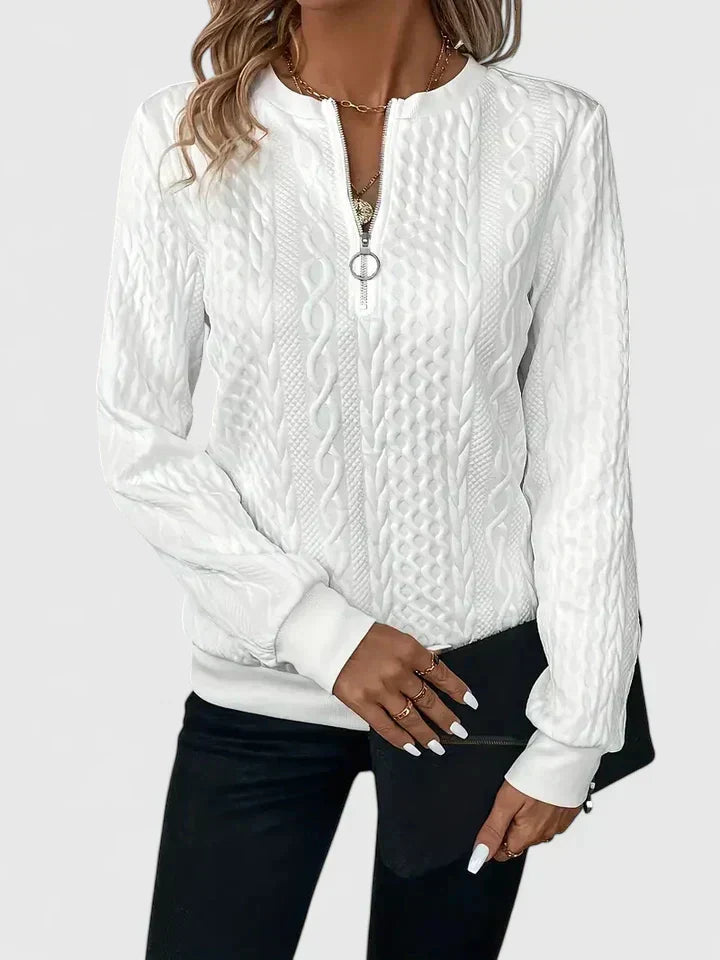 Quarter Zip Cable Knit Textured Long Sleeve Sweater