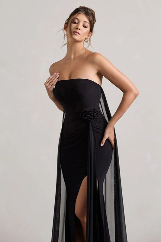 Strapless Floral Tie Maxi Dress