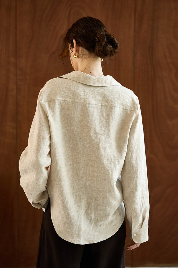 Linen V Neck Relaxed Blouse