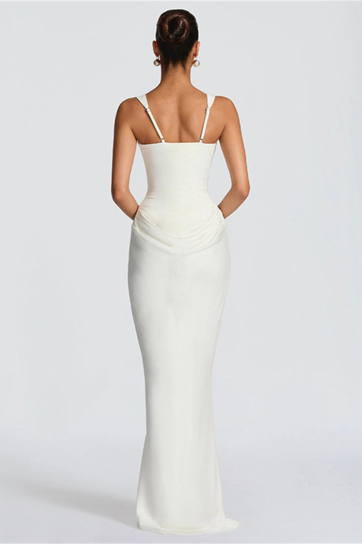 Solid Boned Waist Mermaid Maxi Slip Dress