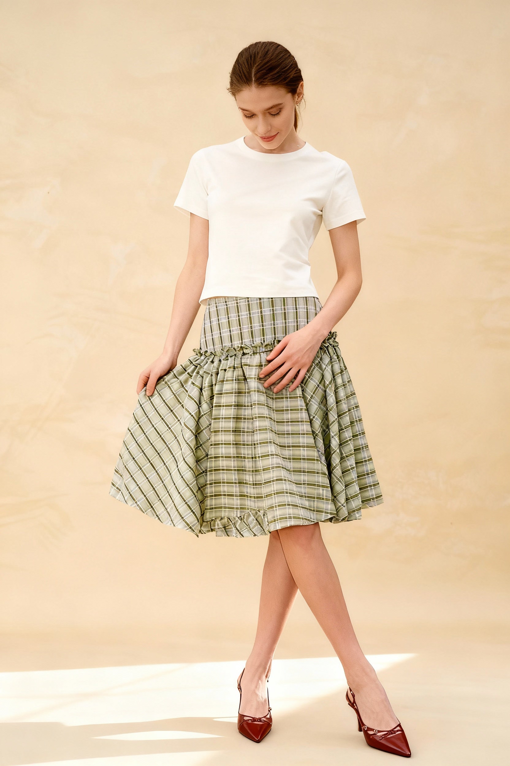 Plaid Tiered Ruffle Aline Skirt