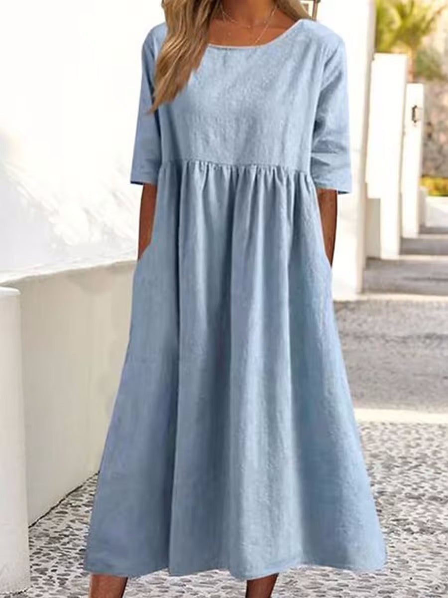 Veronica Luxe Midi Dress with Three Quarter Sleeves Designer Edit