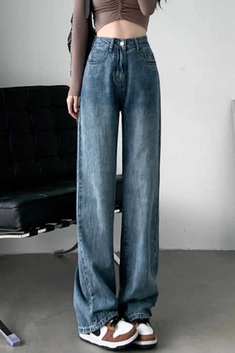 High Waist Relaxed Fluid Straight Jeans