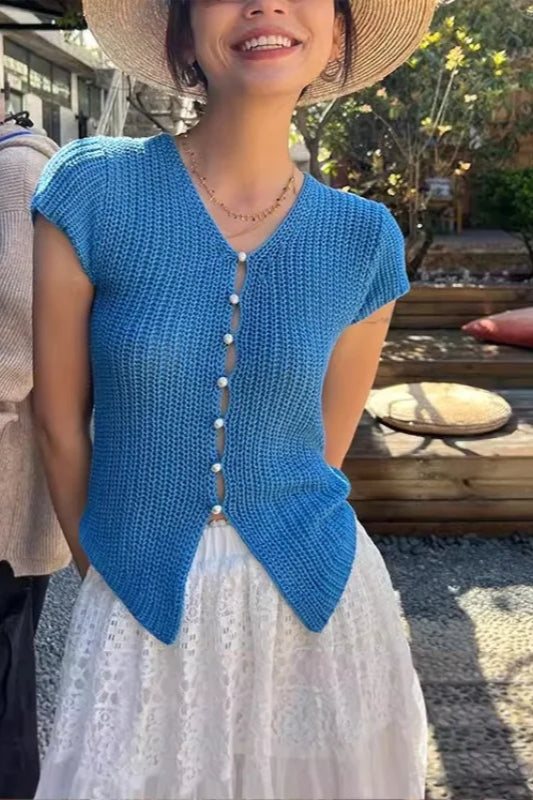 Knitted VNeck Cropped Cardigan