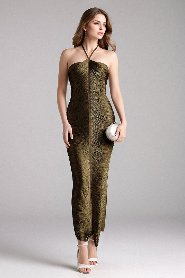 Fringe Halter High Slit Maxi Dress 2