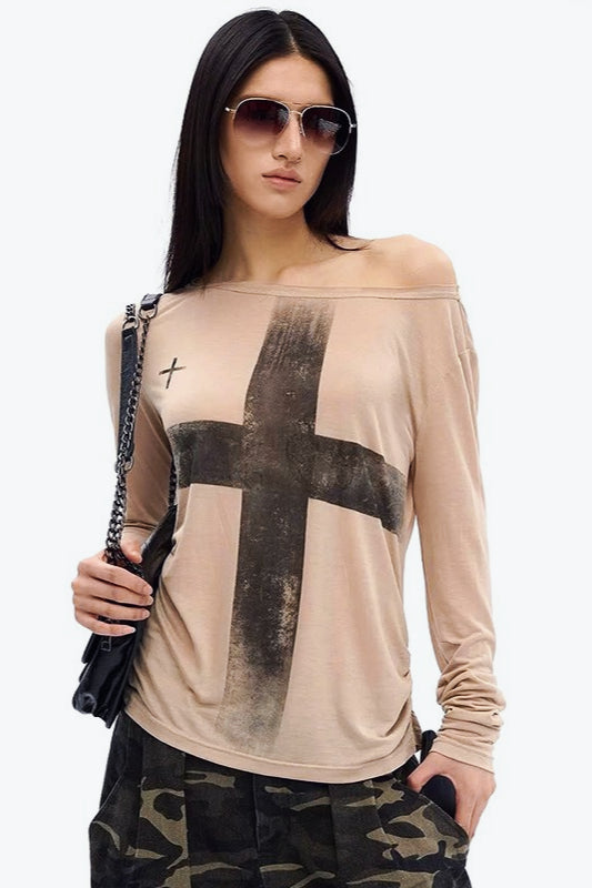 Cross Print Asymmetrical TShirt
