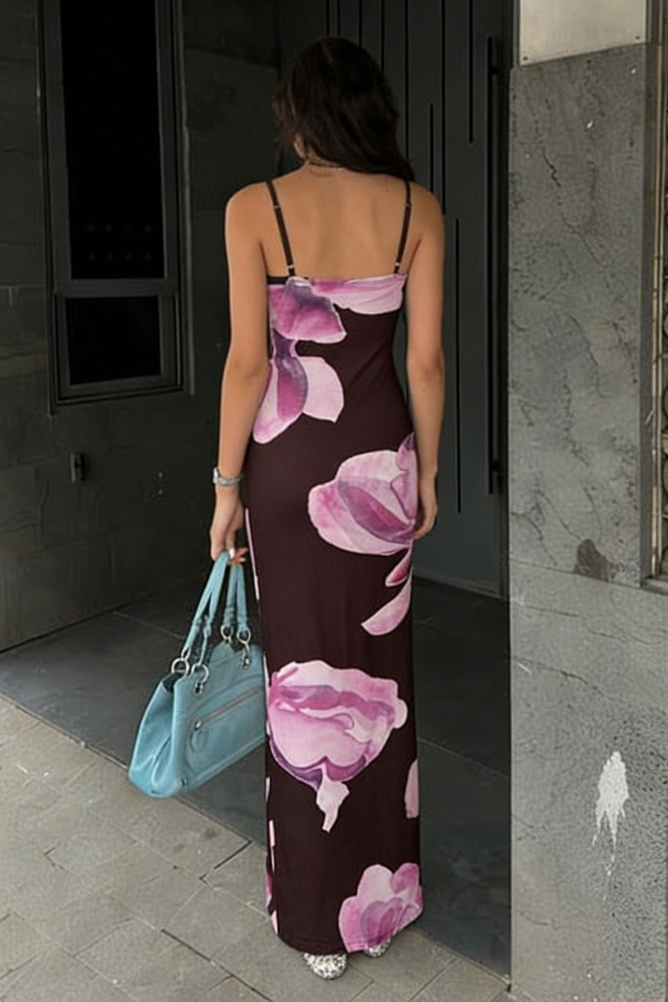 Romantic Tropical Curve Hugging Long Slip Dress