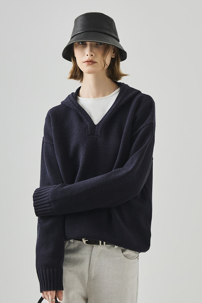 Slouchy VNeck Hooded Sweater