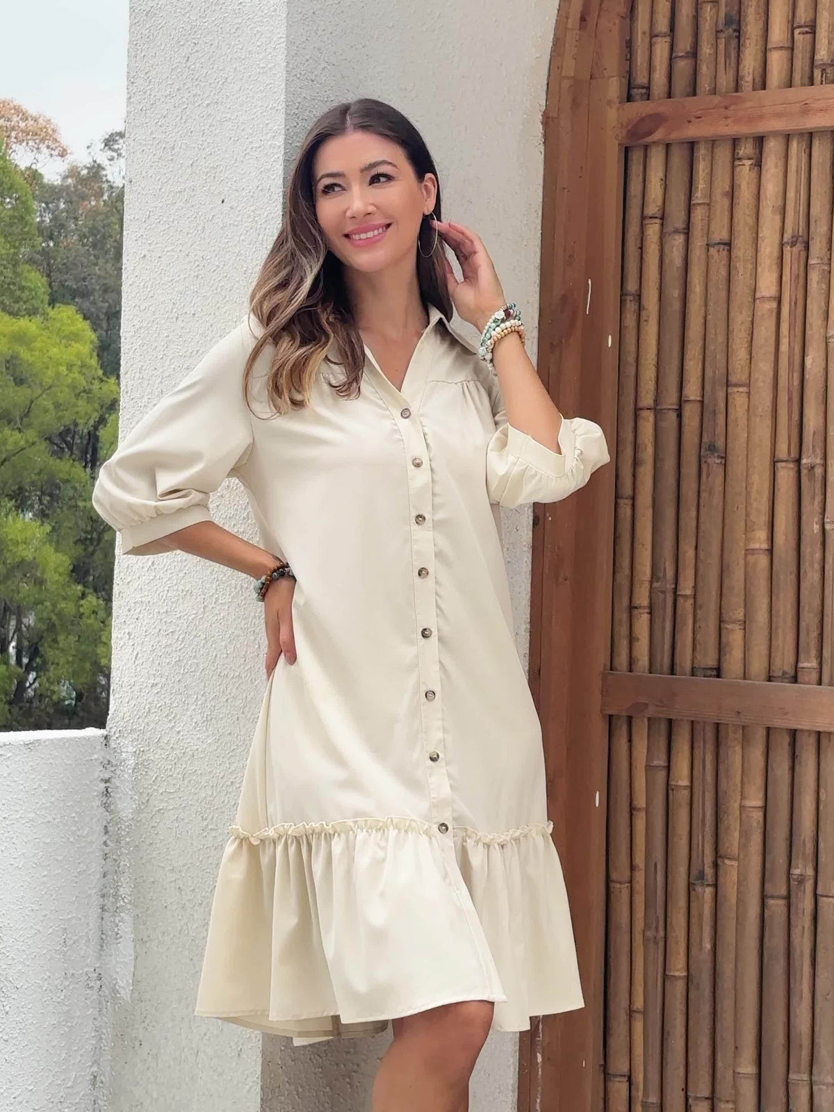 Collared Button Front Short Sleeve Ruffle Hem Shift Mini Dress 12