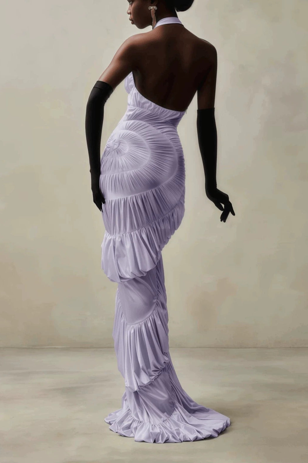 Elegant Solid V Neck Halter Backless Fitted Ruched Party Dress