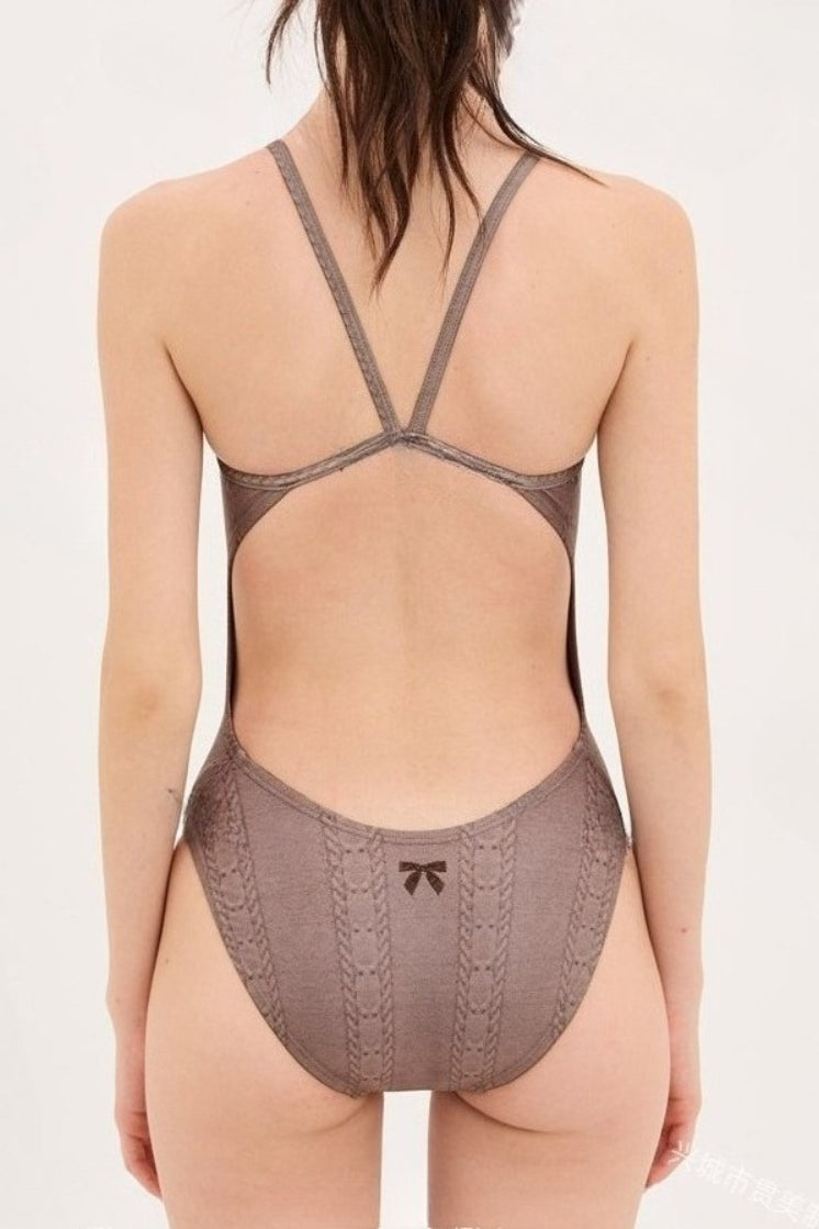 Cute Backless Bow Embroidered One Piece Swimwear