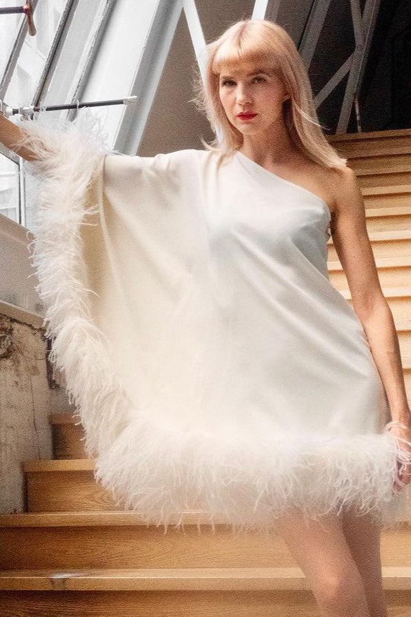 OneShoulder Cape Mini Party Dress