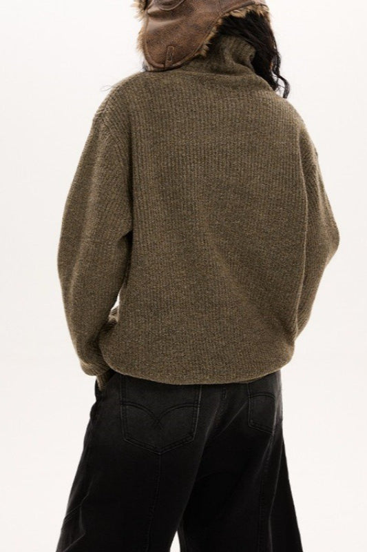Button Collar Retro Slouchy Knit Cardigan
