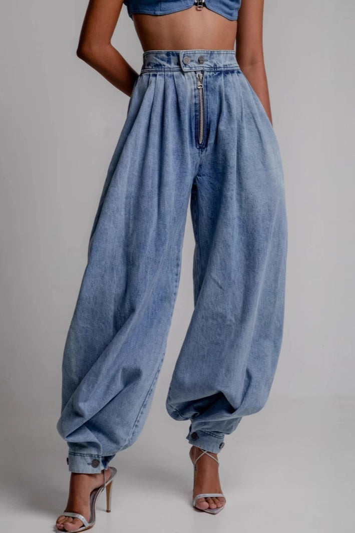 High Waist Zip Jogger Jeans