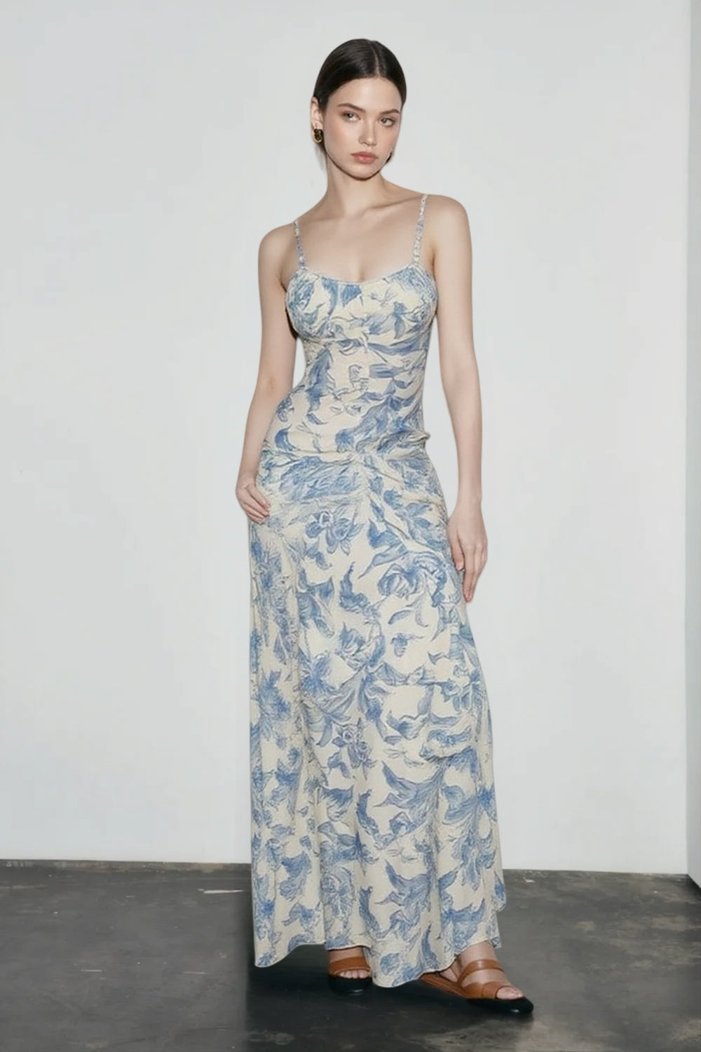 Vintage Print Slim Cami Vacation Dress