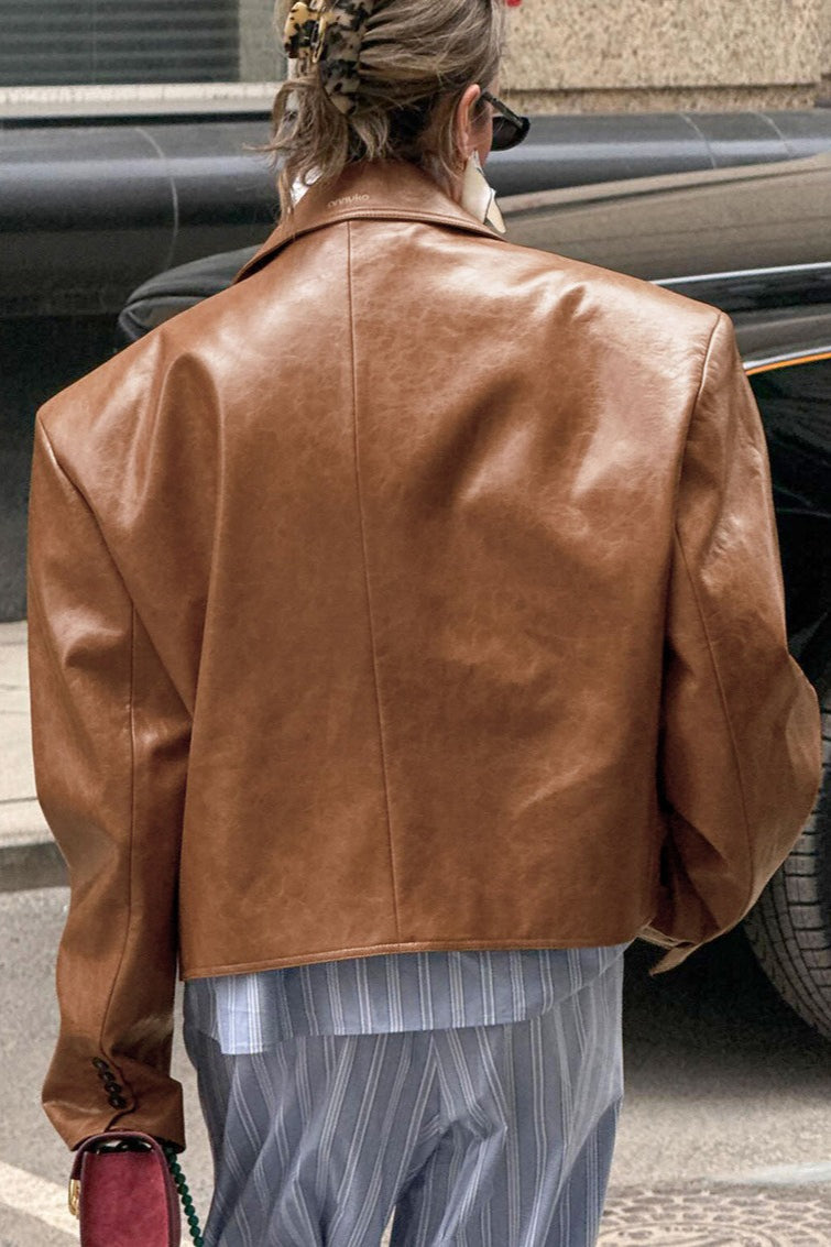 PU Leather Blazer-Collar Chic Jacket