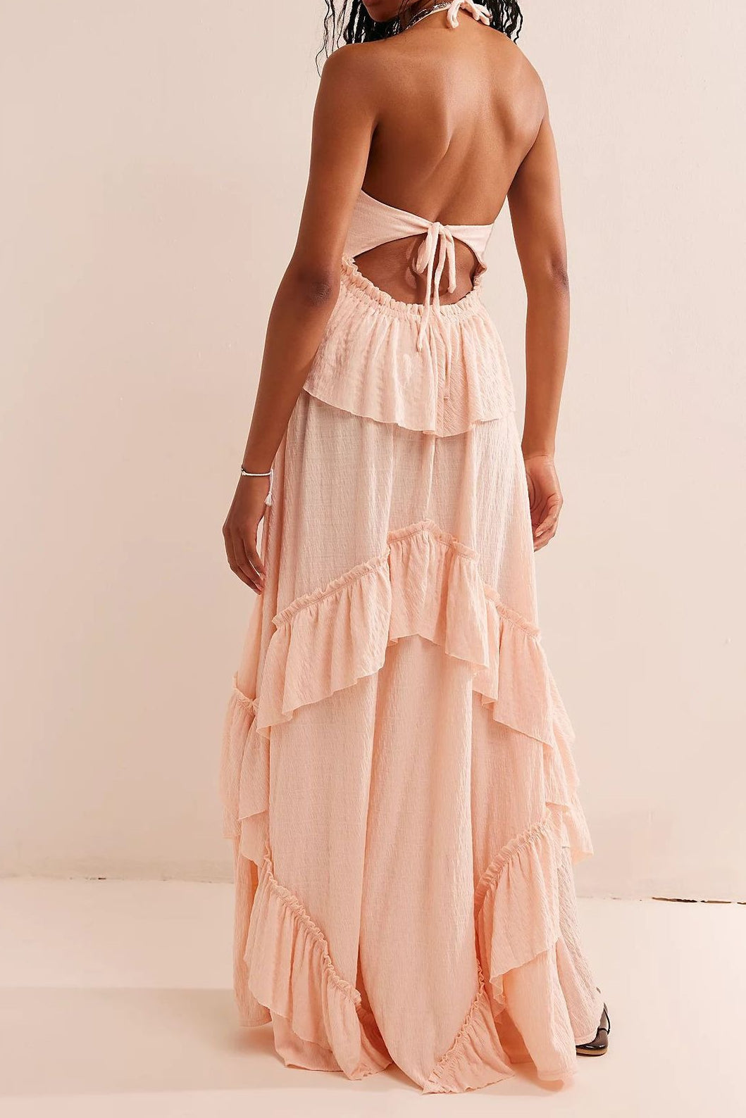 Halter Back Tie Tiered Ruffle Maxi Skirt Two Piece Set 6