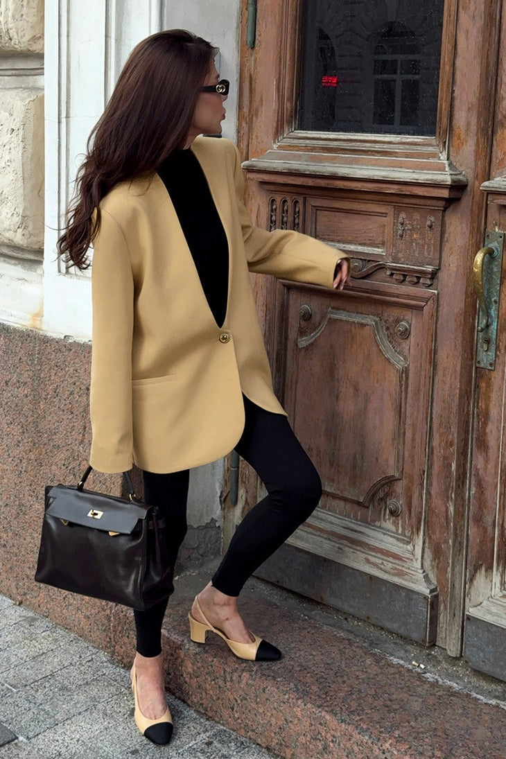 Solid VNeck Minimalist Office Blazer