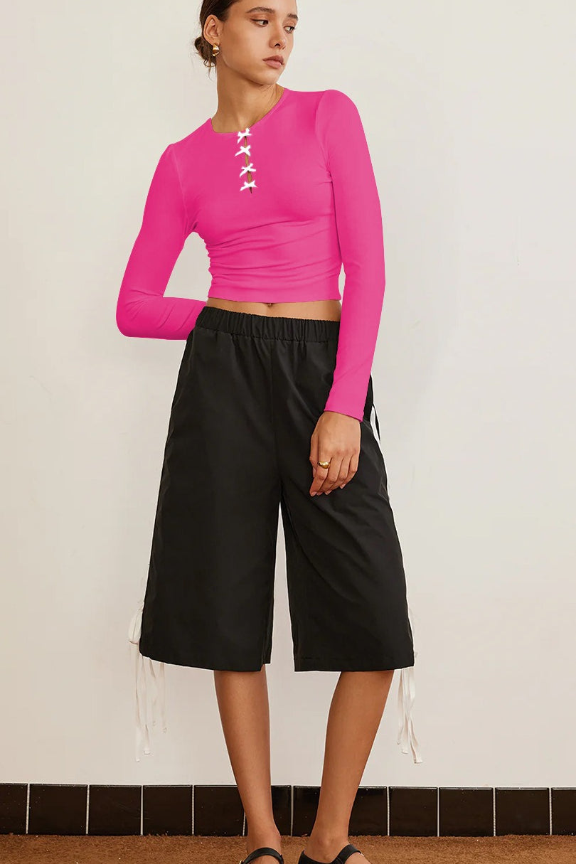 Elegant Solid Bowknot Cutout Slim Base Layer