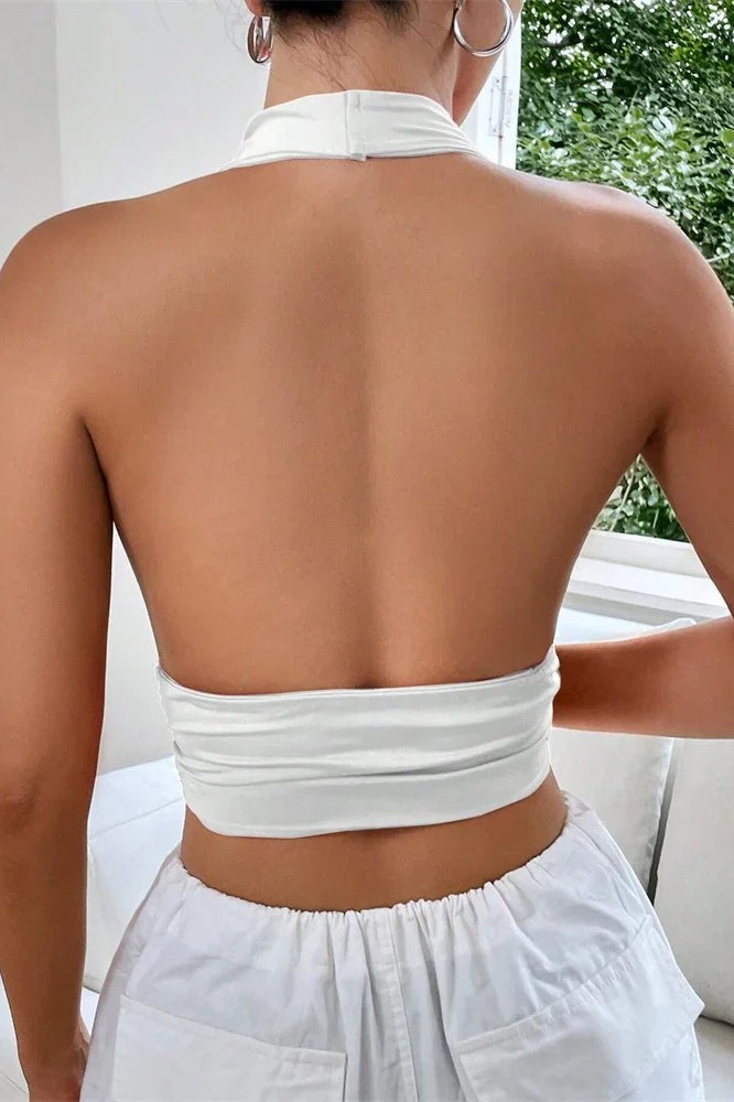 Backless Halter VNeck Crop Top