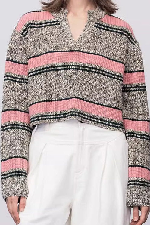 Colorful Striped Knit VNeck Sweater