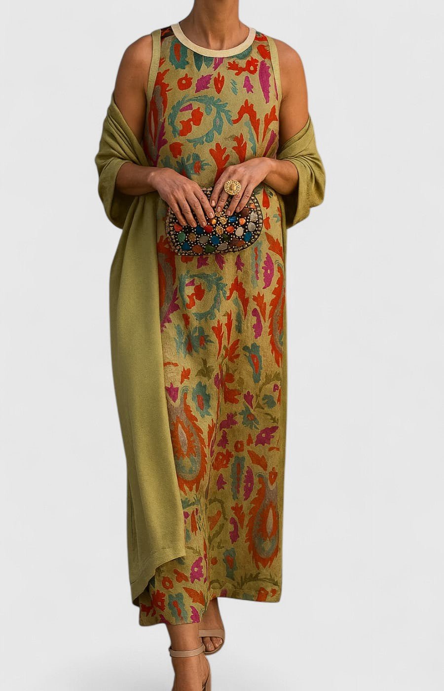 Round Neck Floral Print Sleeveless Straight Maxi Dress