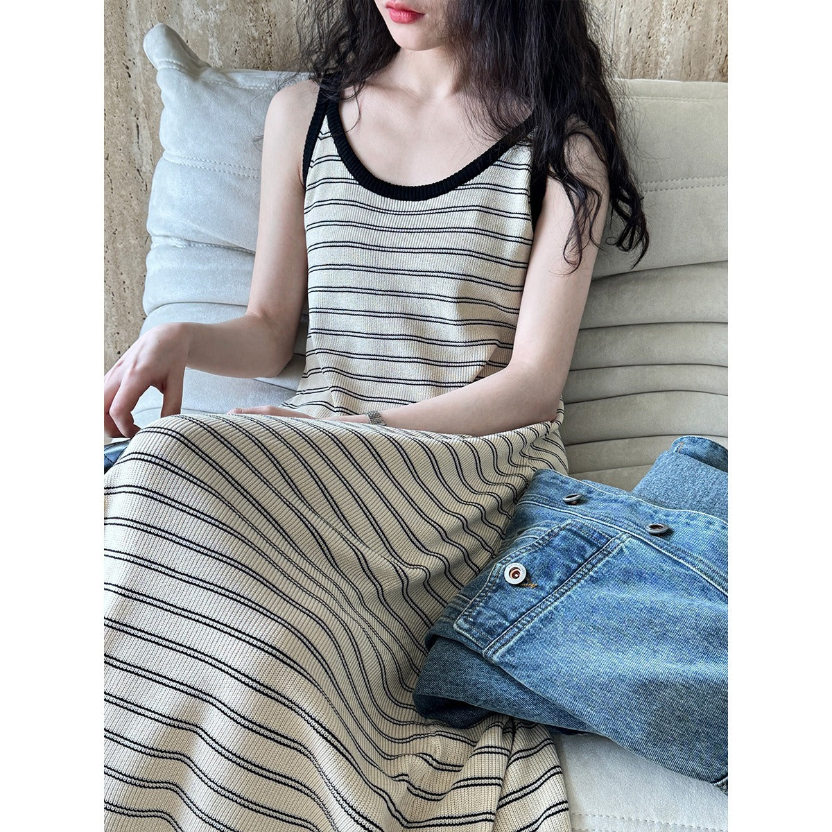 Contrasting Knitted Vest Skirt