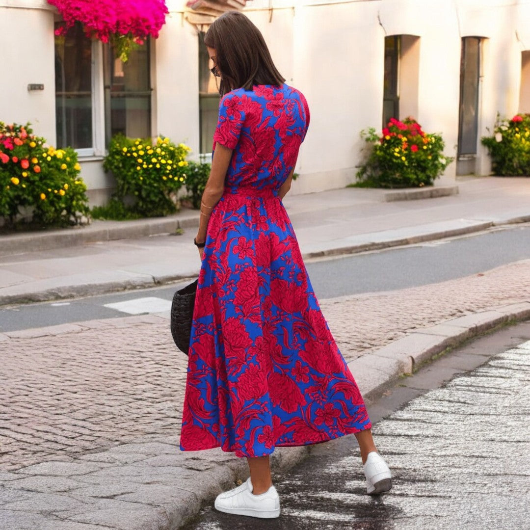 V-Neck Floral Print Tie Waist Wrap Side Slit Maxi Dress 7