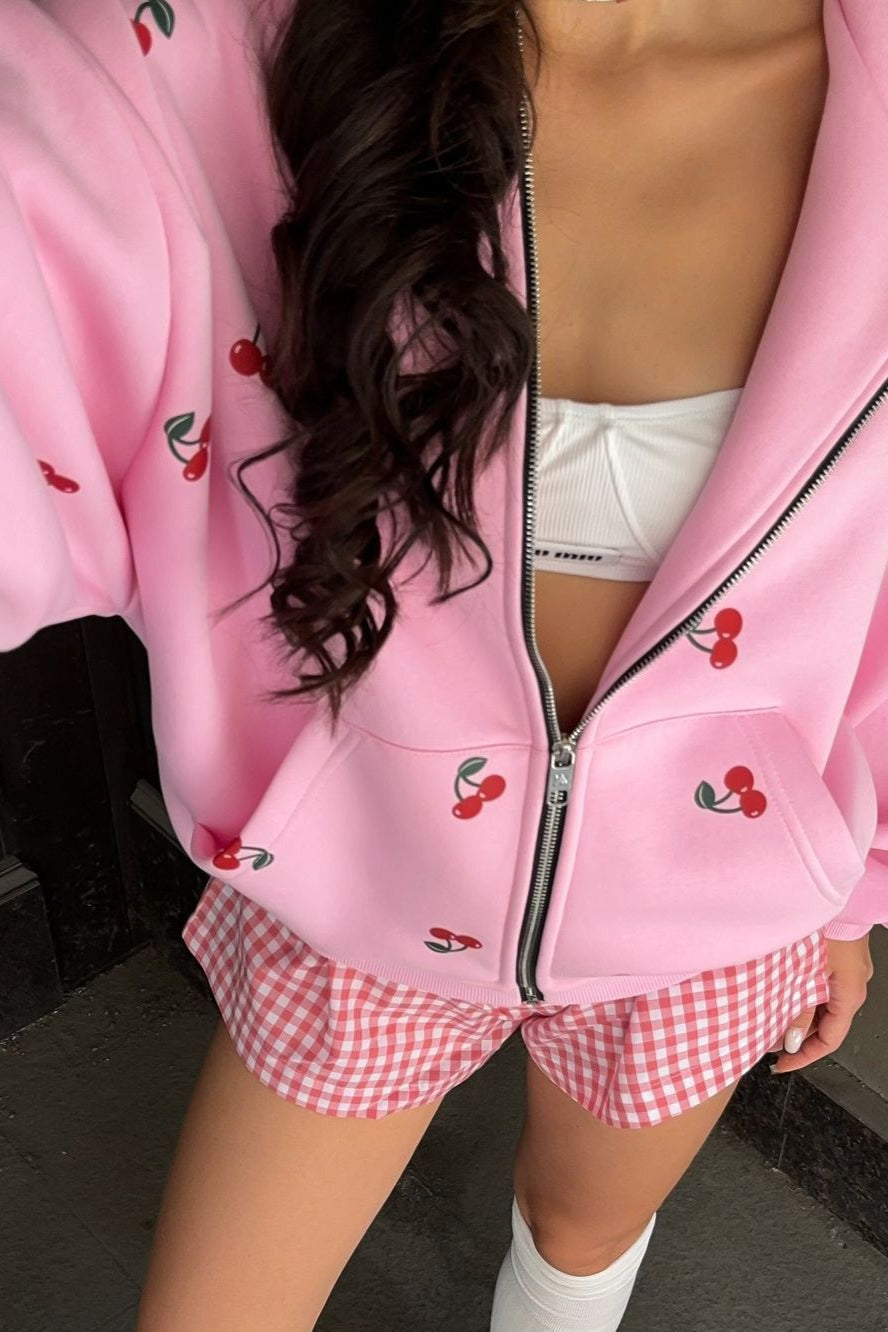 Cherry Print Loose Street Fashion Hoodie
