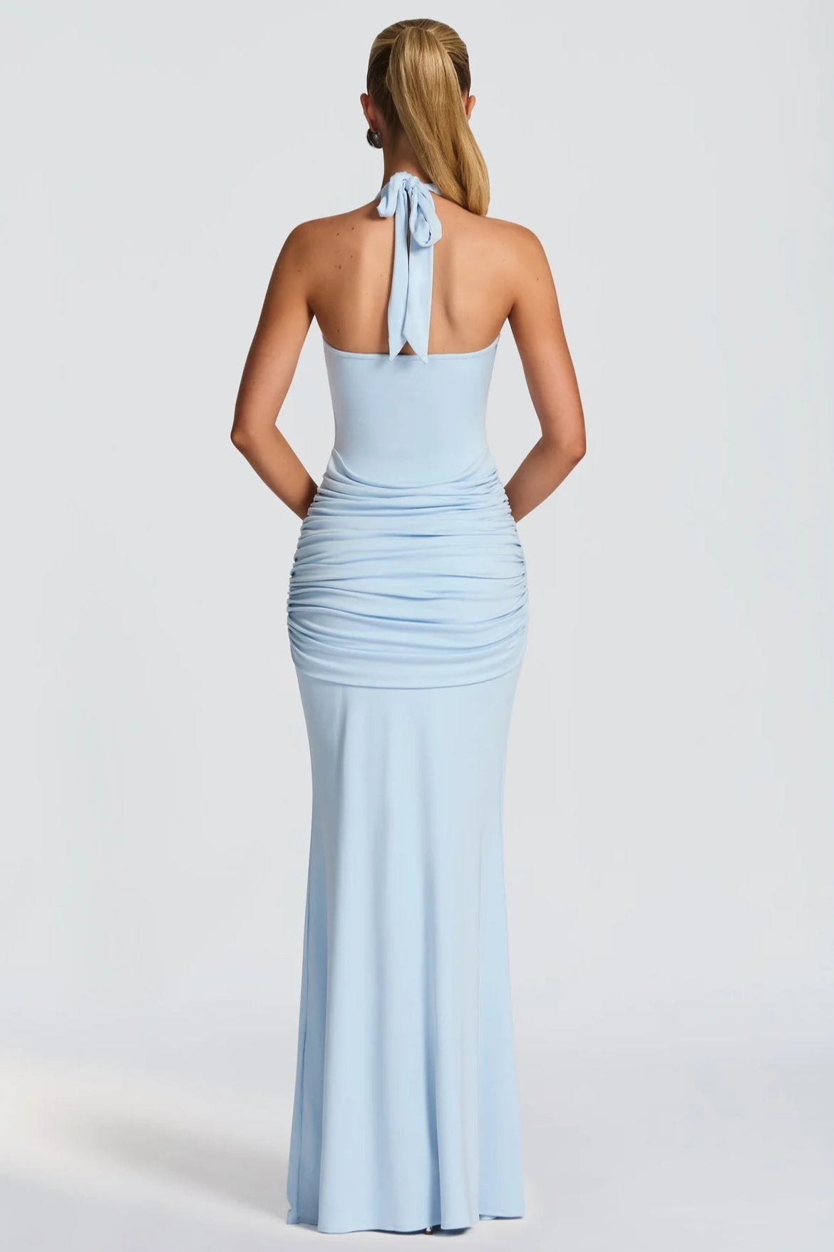 U Neck Halter Sash Panel Bodycon Party Dress