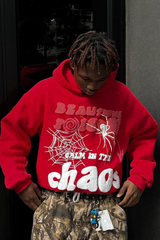 Loose Hip-hop Spider Web Print Hoodie