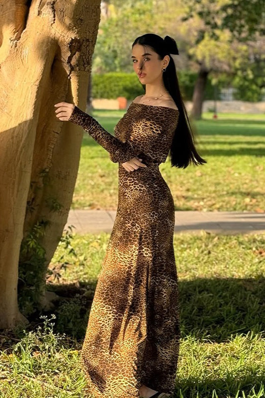 Leopard Print Bodycon Maxi Dress