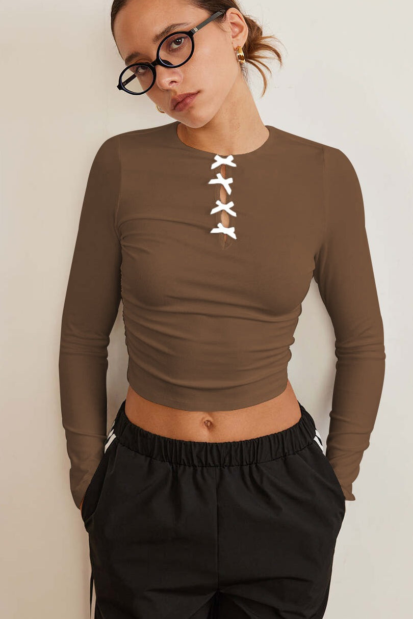 Elegant Solid Bowknot Cutout Slim Base Layer