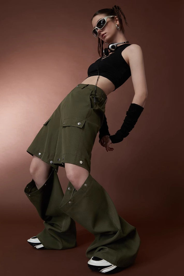 Street Style High Waist Convertible MultiPocket Cargo Straight Pants