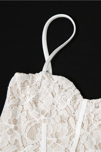 White Lace Ruffle Hem Bodycon Dress 12
