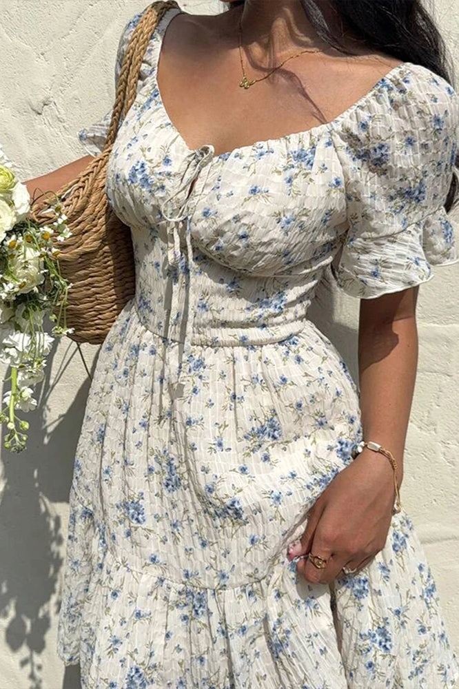 LaceUp VNeck Backless Floral Dress