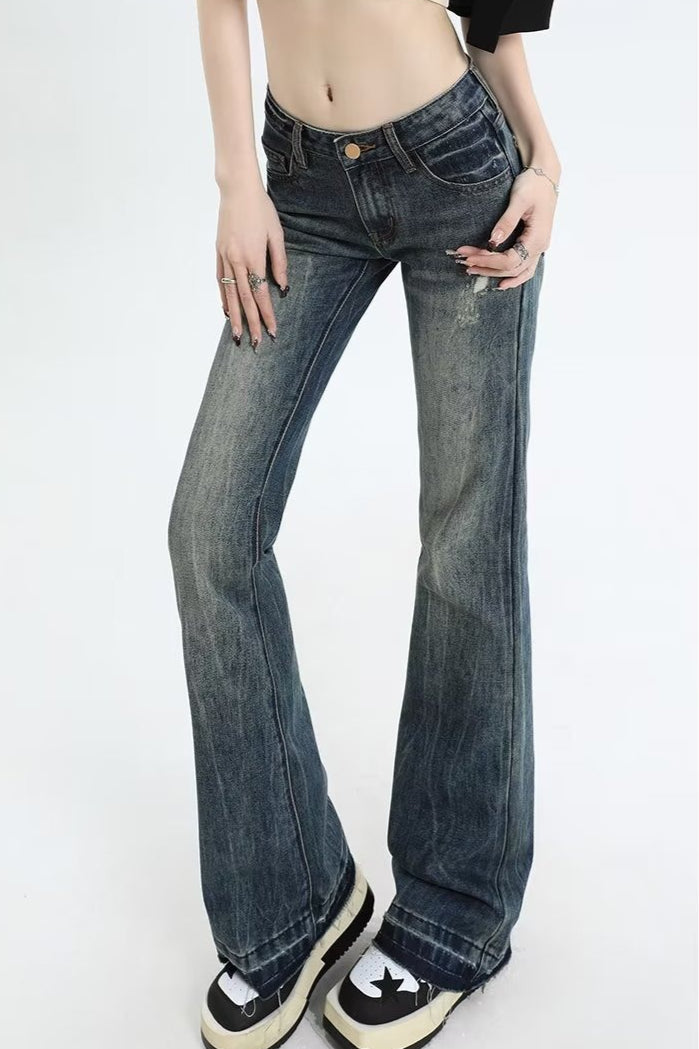Vintage Distressed Low-Rise Bootcut Slim Jeans
